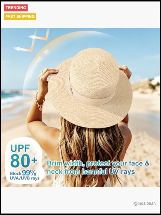 Women Straw Panama Hat Travel Fedora Sun Hat Wide Brim Roll up UPF 50+ Women Straw Panama Hat Travel Fedora Beach Sun Hat Summer  main image 4